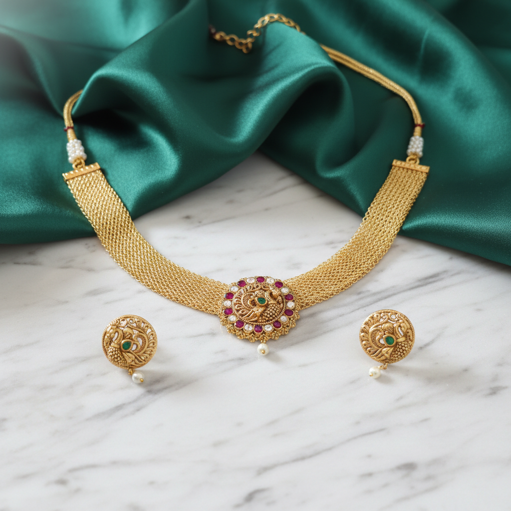 Peacock Mandala Mesh Choker Set