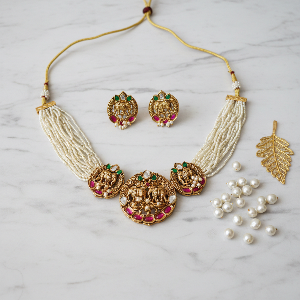 Gajraj Heritage Pearl Medallion Set - View 3