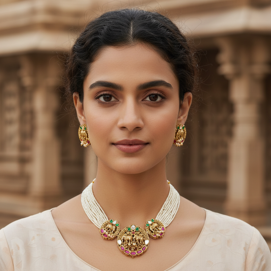 Gajraj Heritage Pearl Medallion Set - View 4