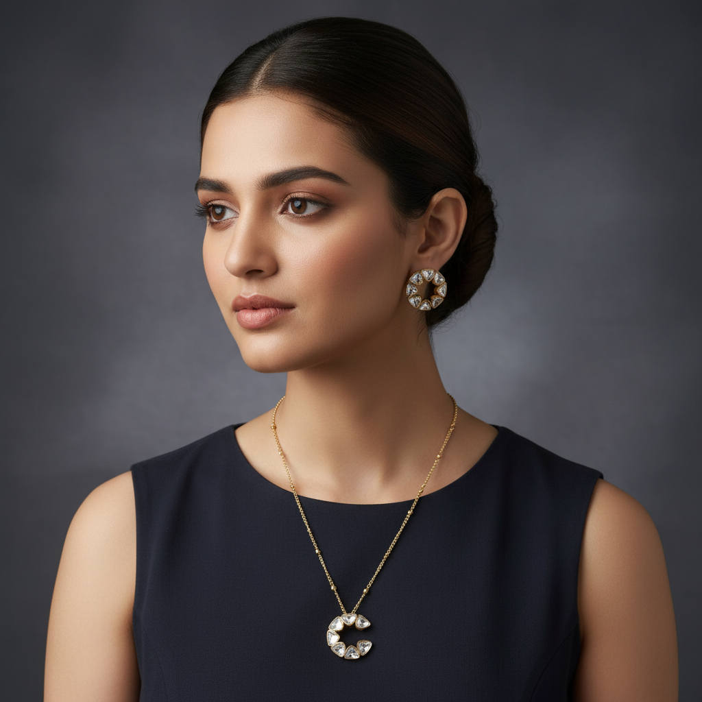 Celestial Crescent Polki Set - View 4