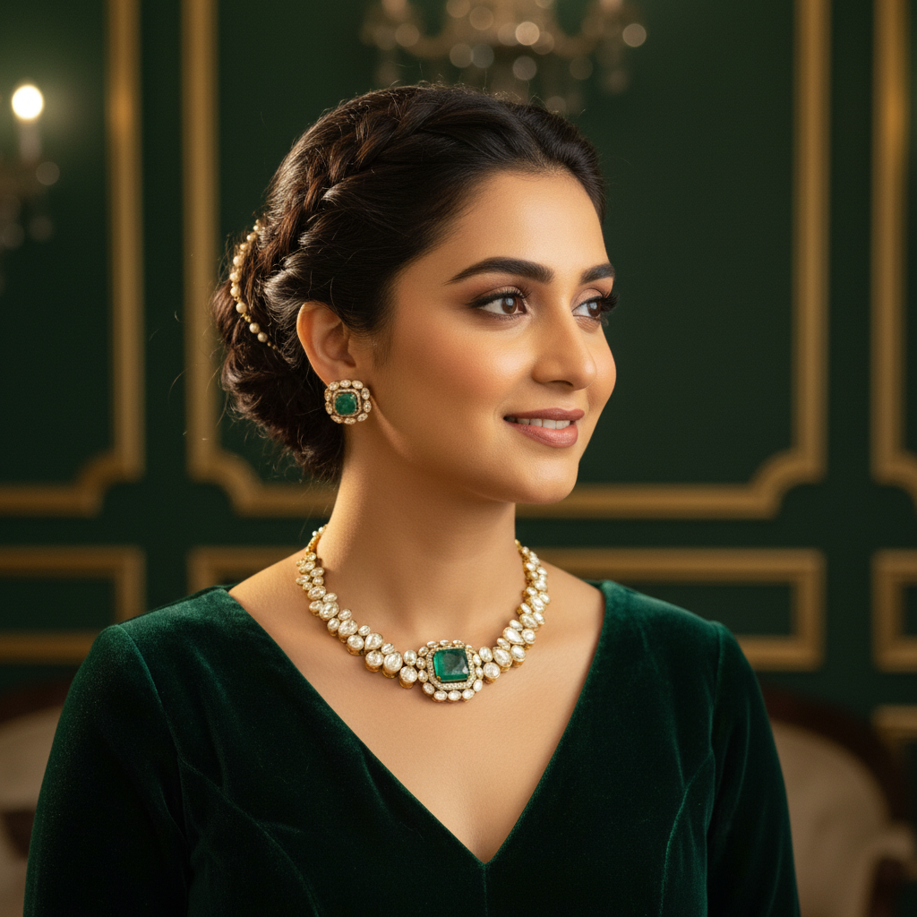 Emerald Empress Polki Choker Set - View 3