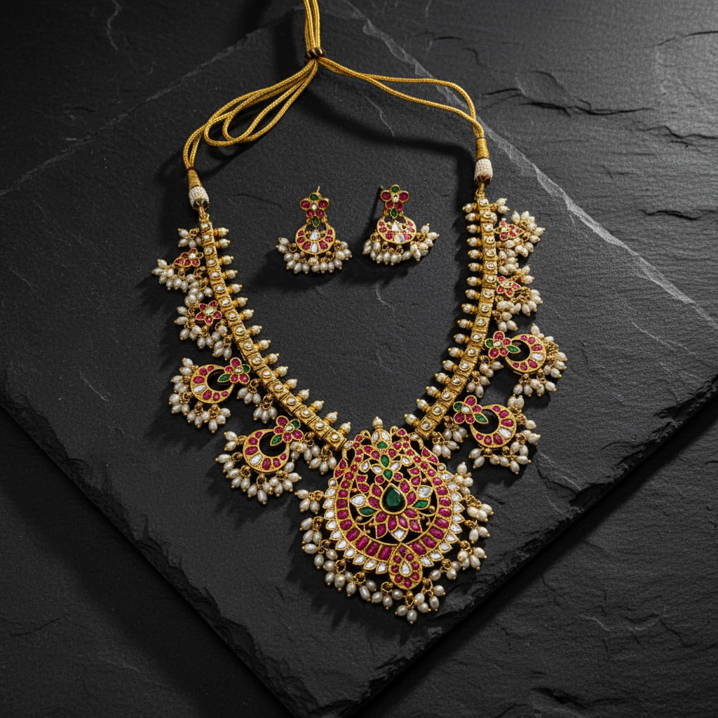 Vedic Heritage Kempu Necklace Set - View 2