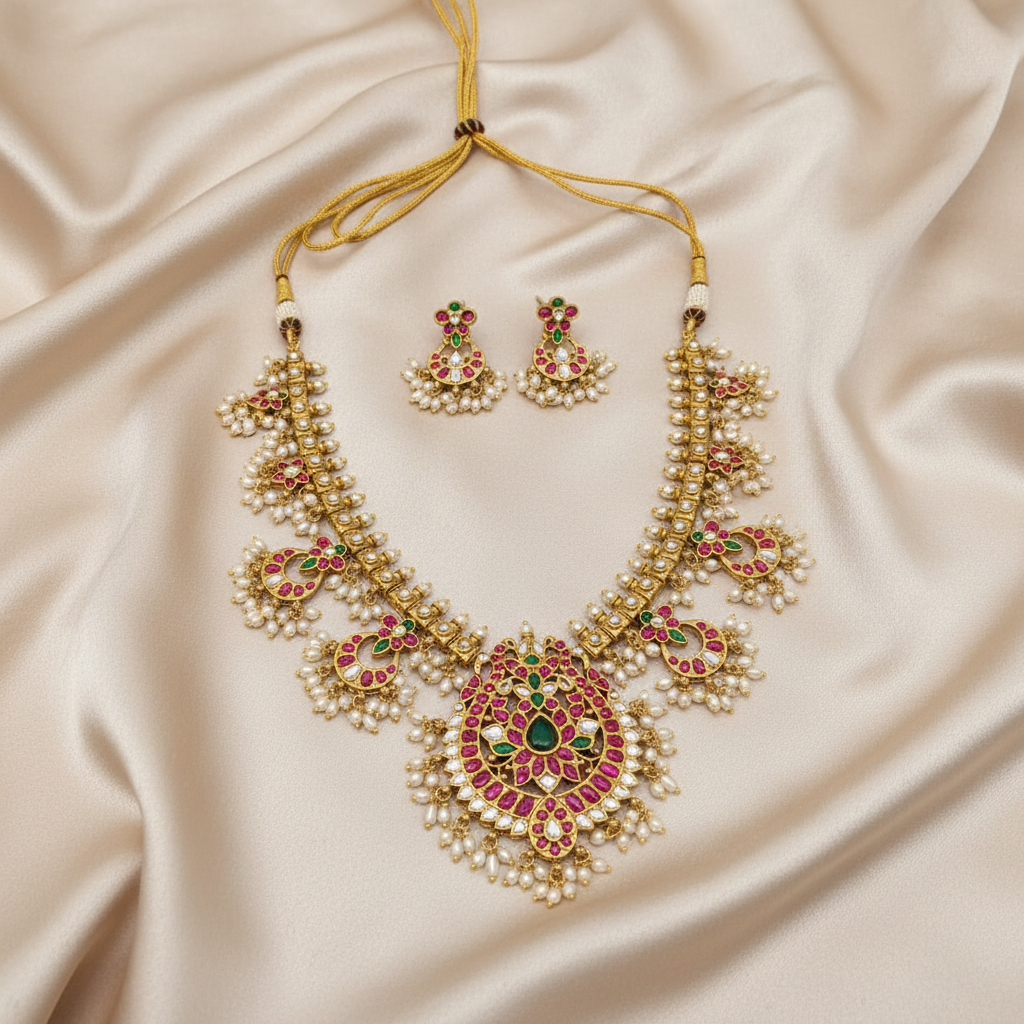 Vedic Heritage Kempu Necklace Set - View 3