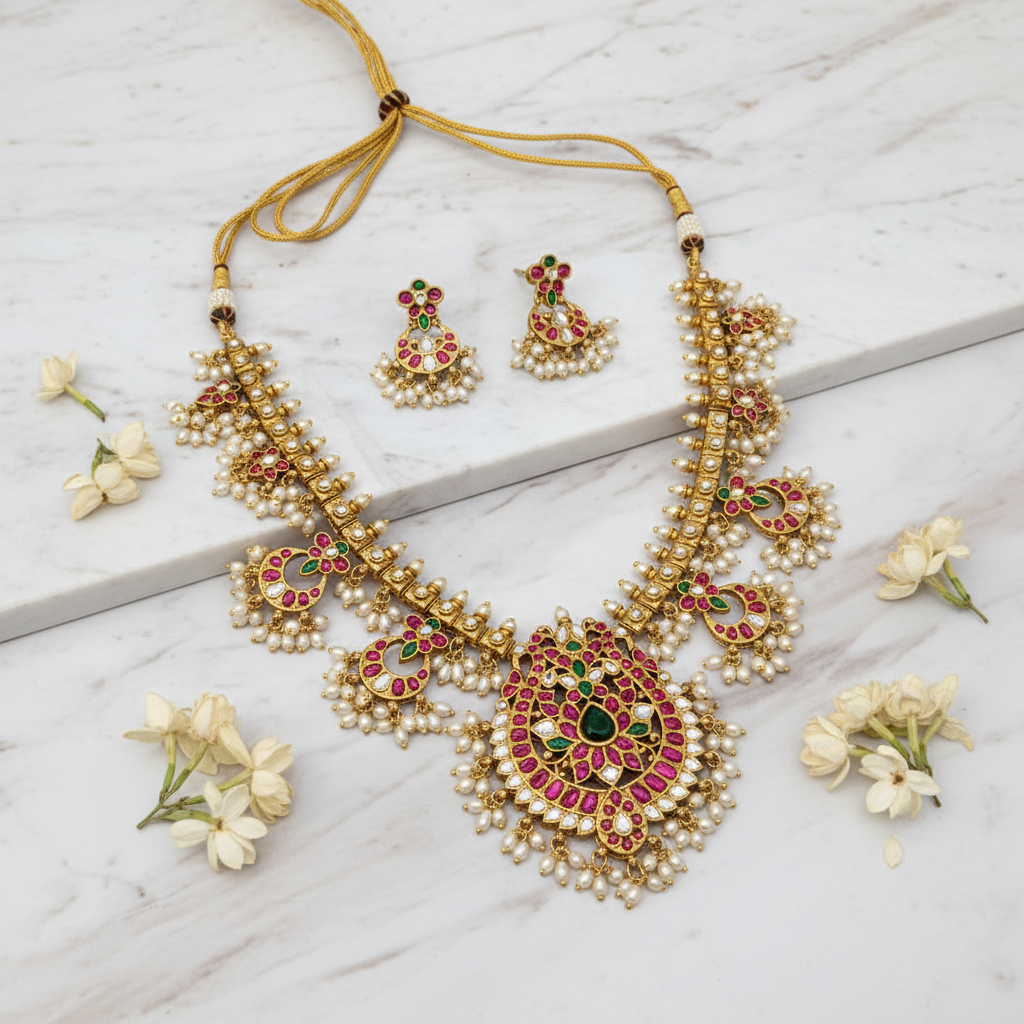 Vedic Heritage Kempu Necklace Set - View 4
