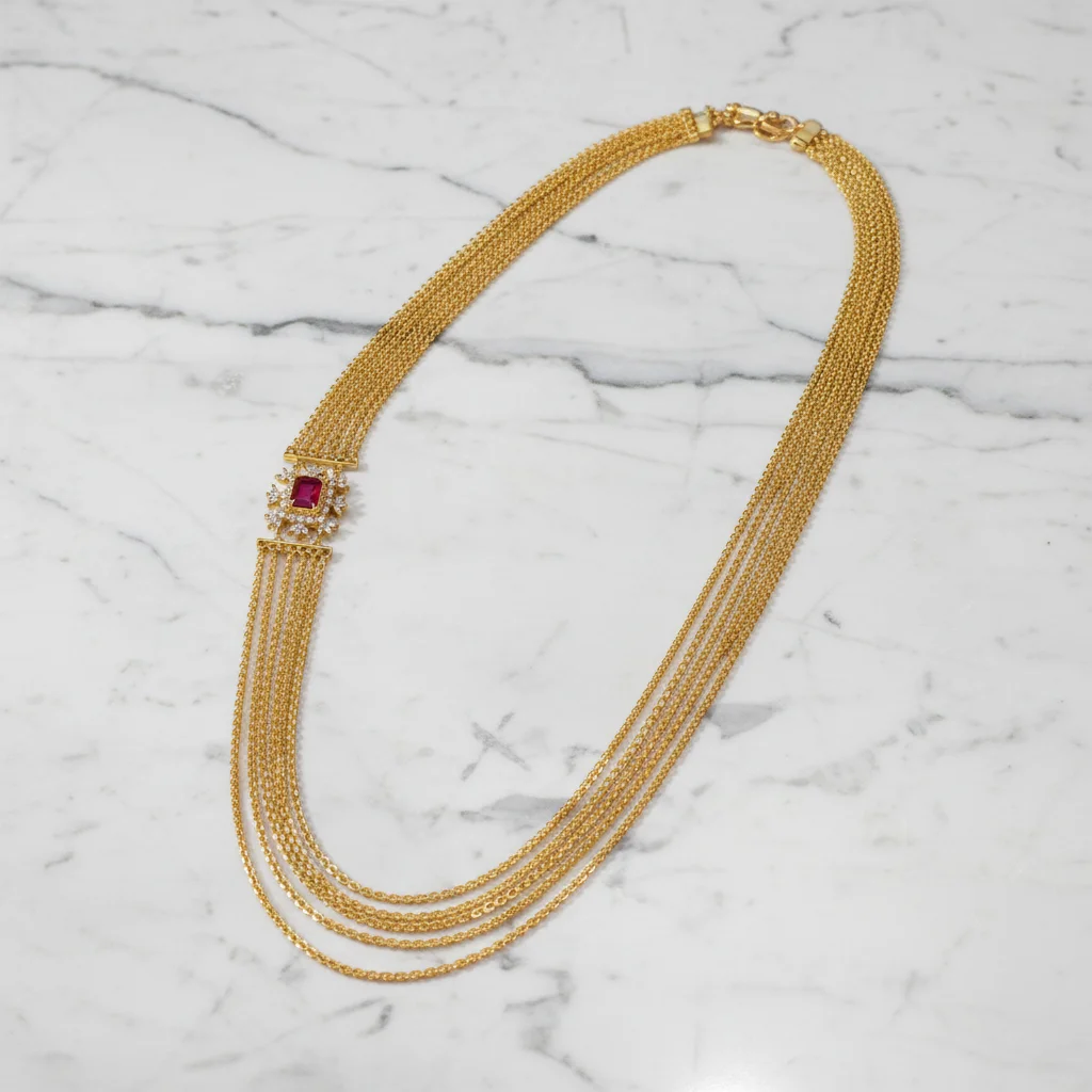 Regal Seven-Strand Ruby & CZ Layered Necklace - View 2