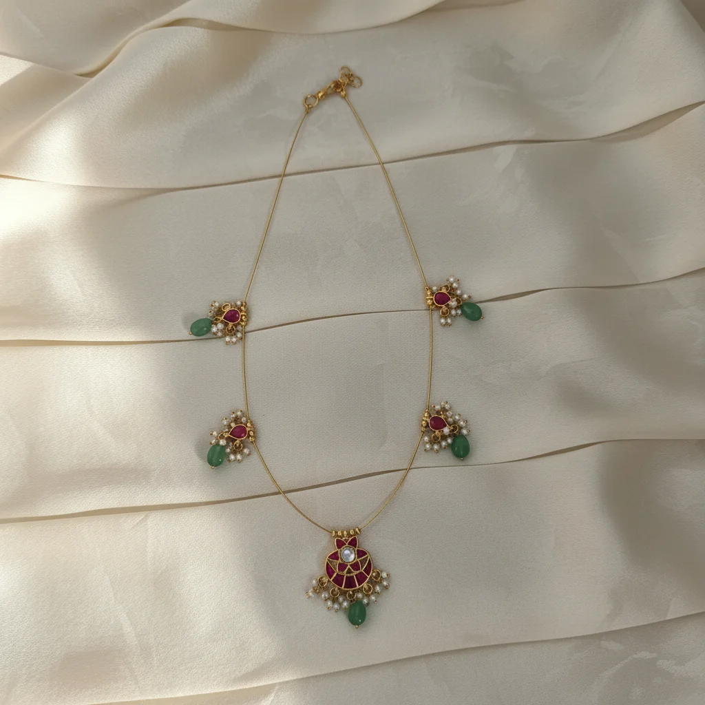 Regal Kundan and Ruby-Pink Statement Necklace - View 2