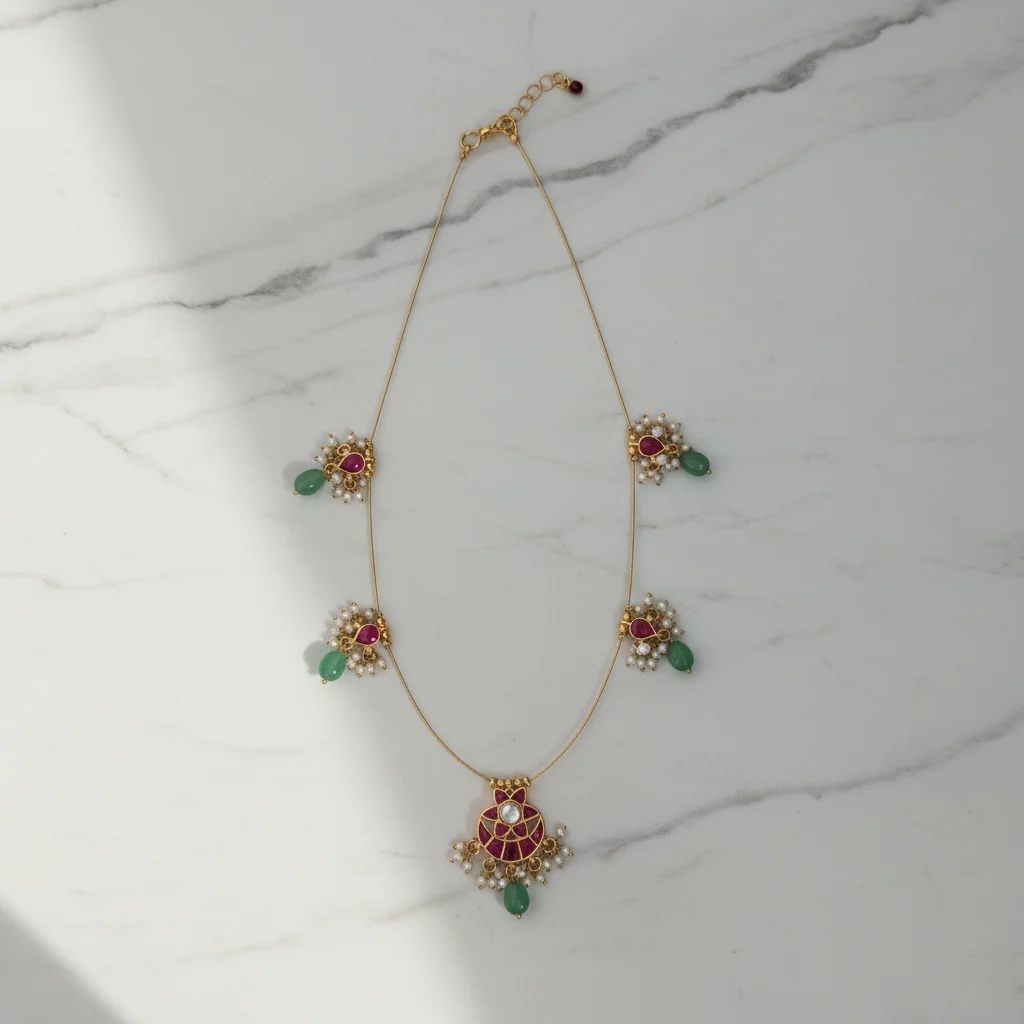 Regal Kundan and Ruby-Pink Statement Necklace