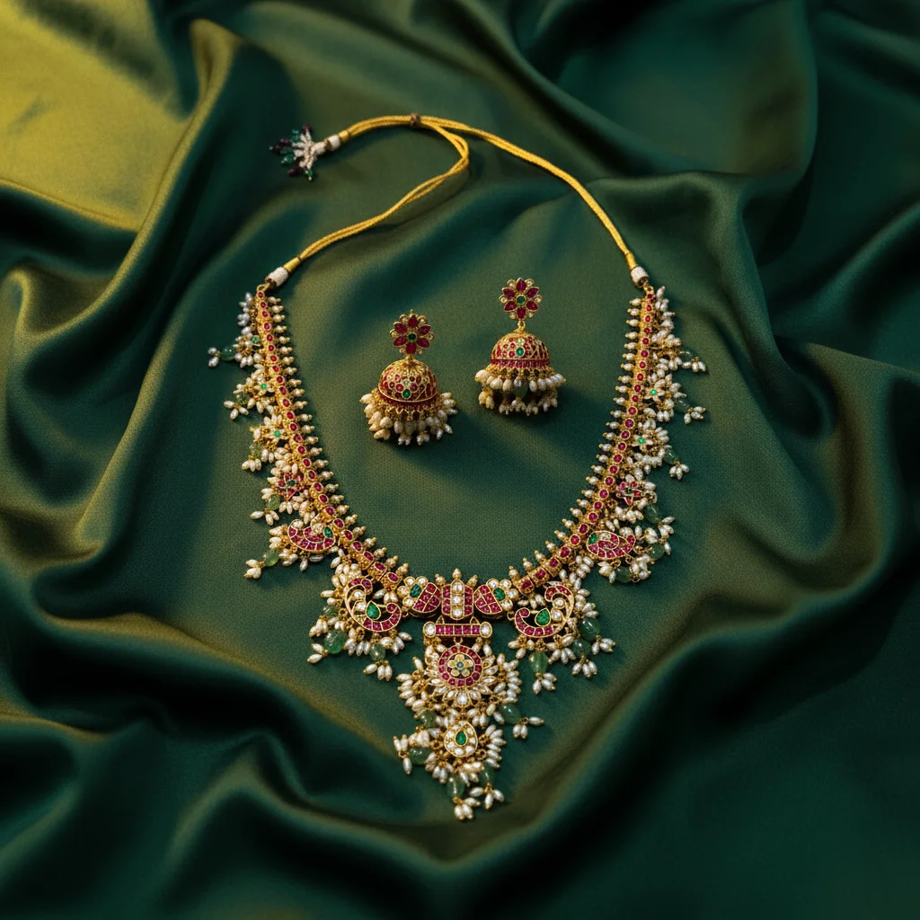 Regal Antique Peacock and Floral Necklace Set - View 2