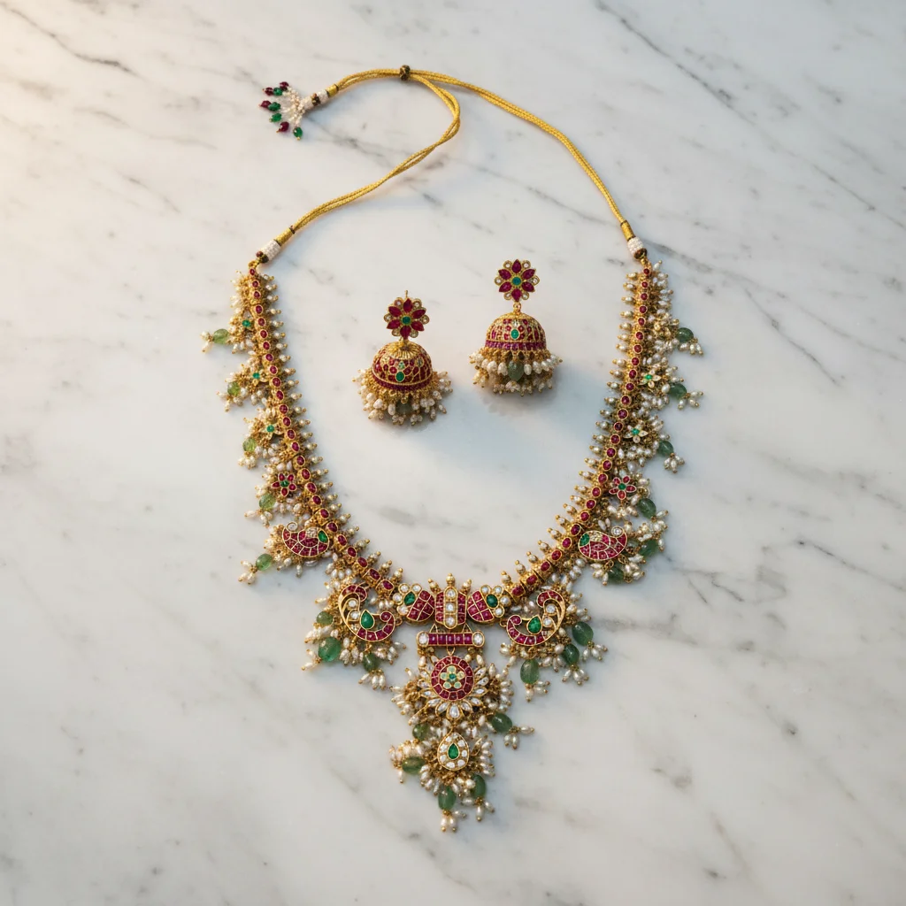 Regal Antique Peacock and Floral Necklace Set - View 3