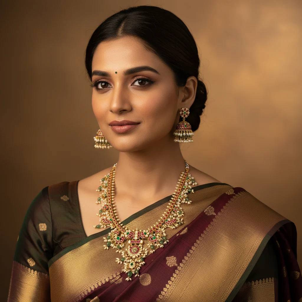 Regal Antique Peacock and Floral Necklace Set