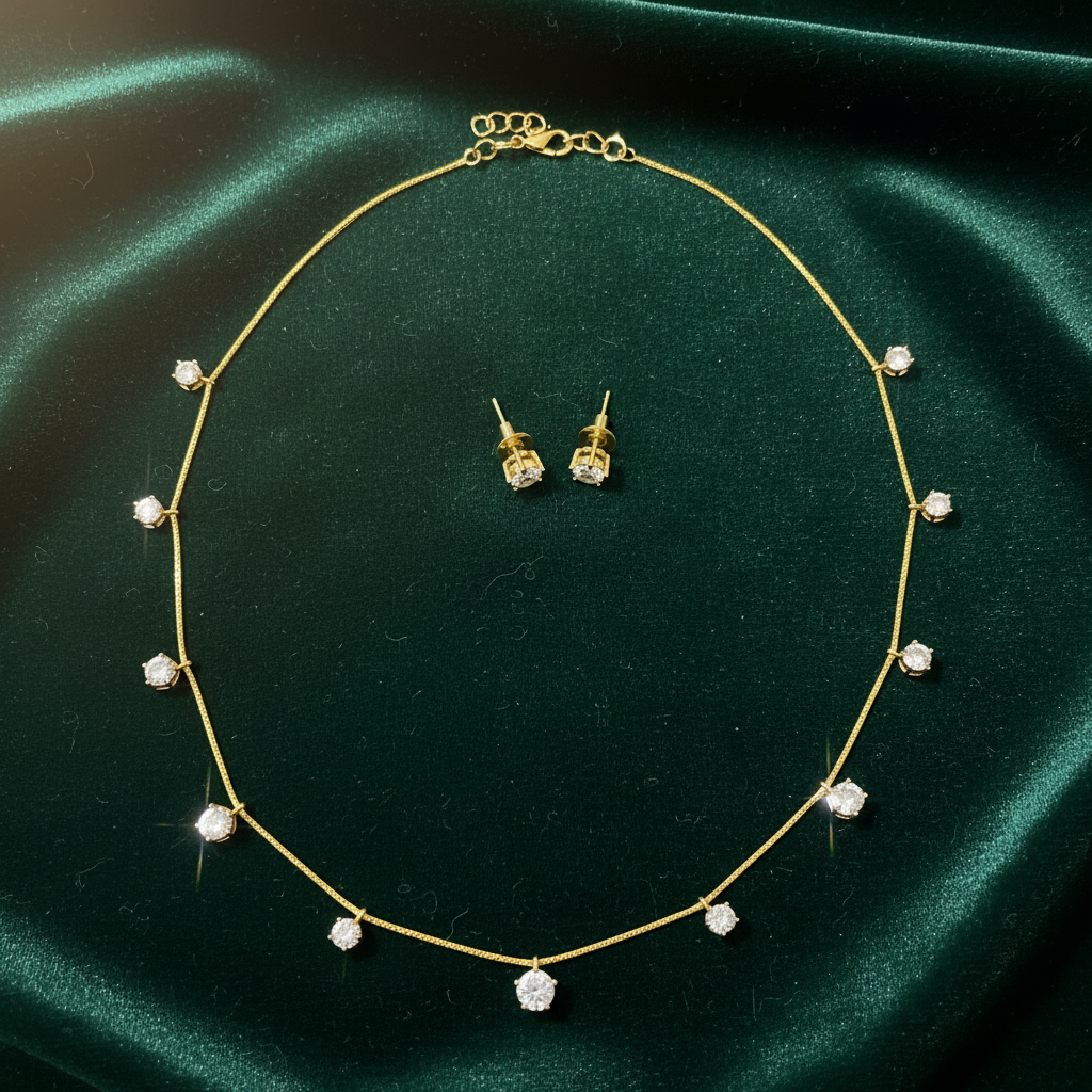 NK-283 Gold-Plated Crystal Necklace & Earring Set - View 2