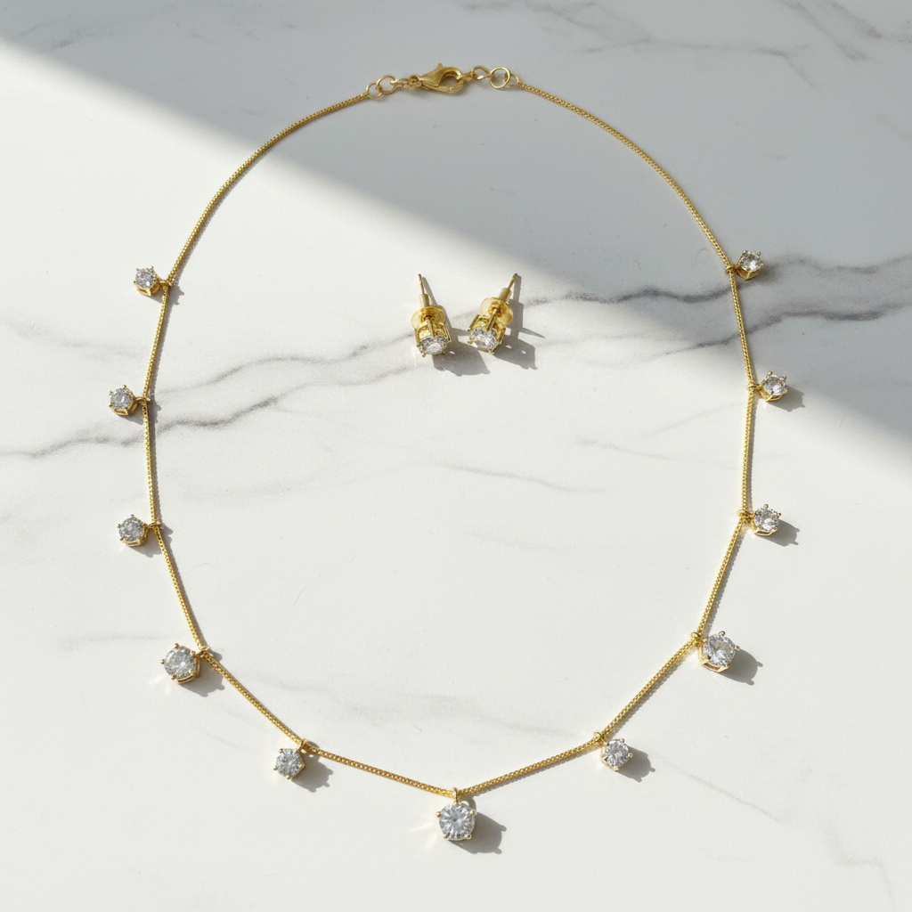 NK-283 Gold-Plated Crystal Necklace & Earring Set - View 3
