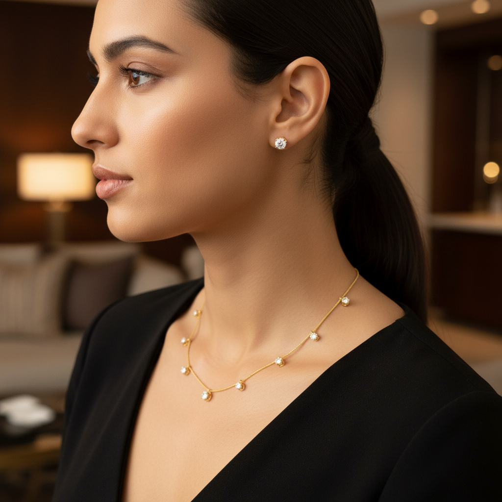 NK-283 Gold-Plated Crystal Necklace & Earring Set - View 4
