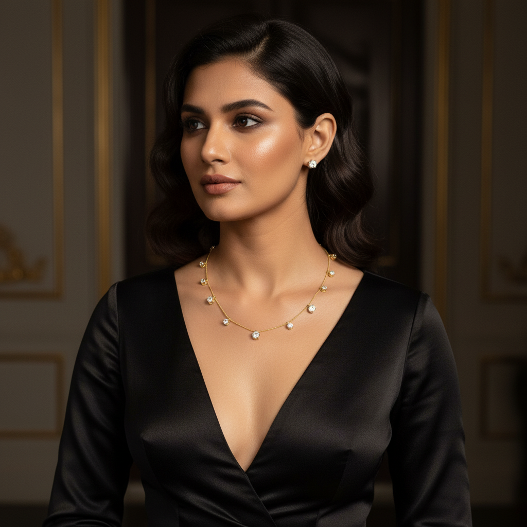 NK-283 Gold-Plated Crystal Necklace & Earring Set