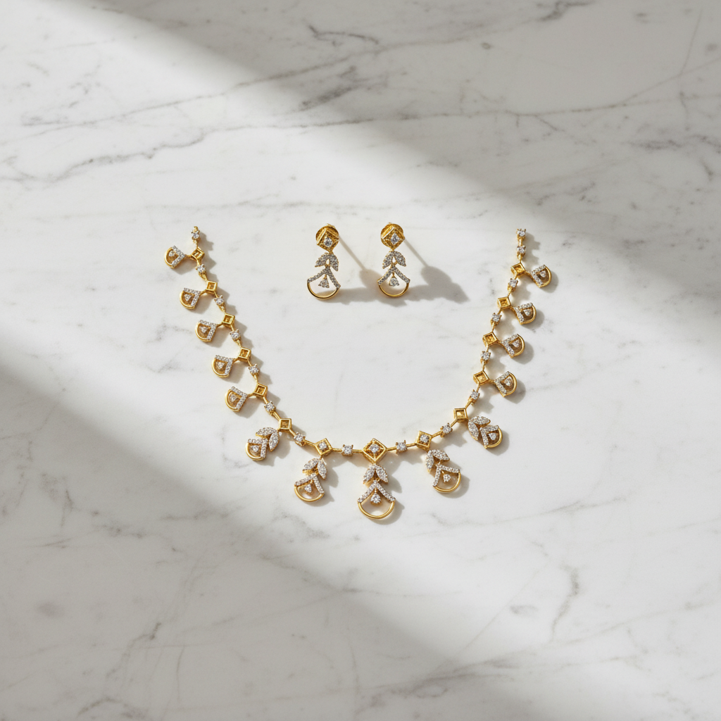 NK-284 Elegant Leaf Drop Jewelry Set - View 2