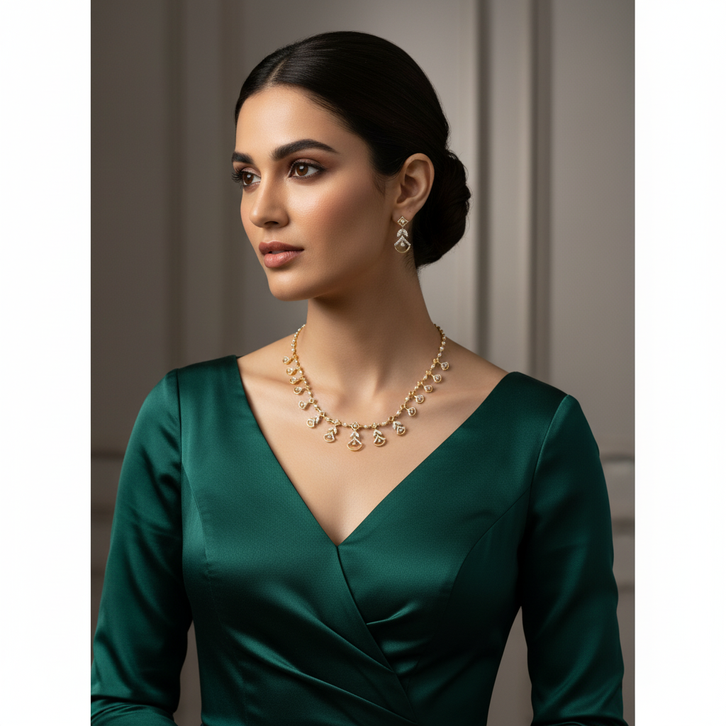 NK-284 Elegant Leaf Drop Jewelry Set - View 3