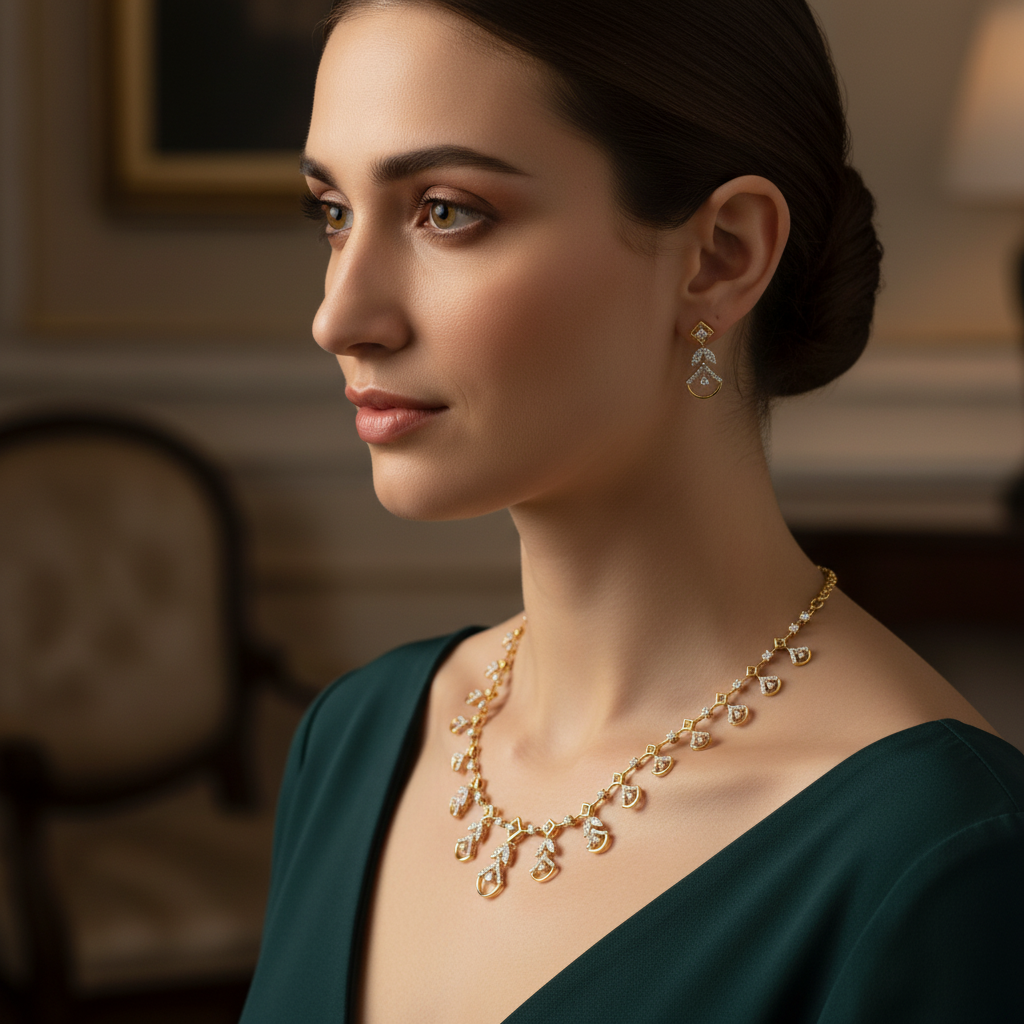 NK-284 Elegant Leaf Drop Jewelry Set - View 4