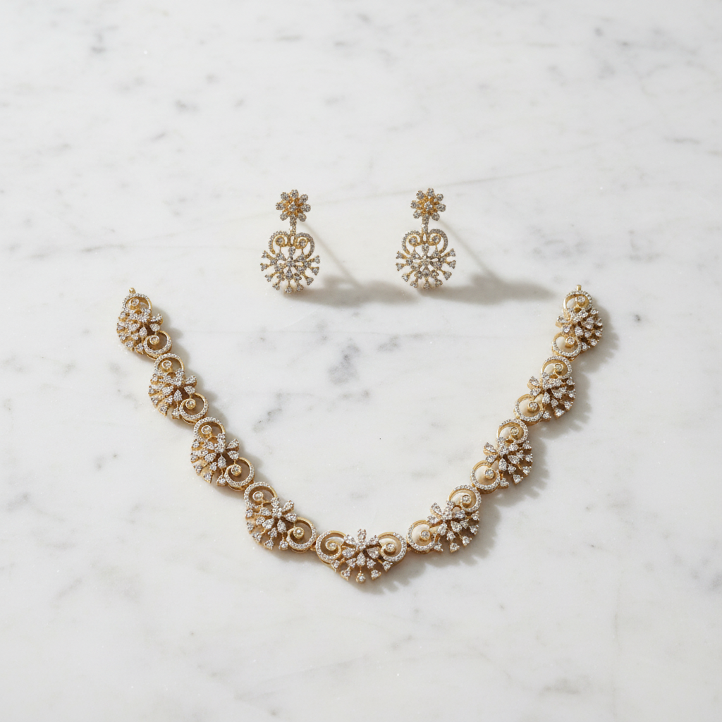 NK-285 Floral Scalloped Necklace Set - View 2