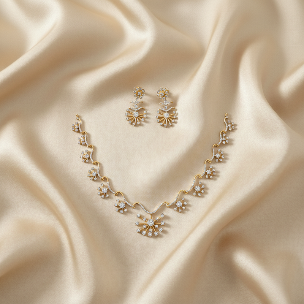 Celestial Starburst Gold & Zirconia Necklace Set - View 2