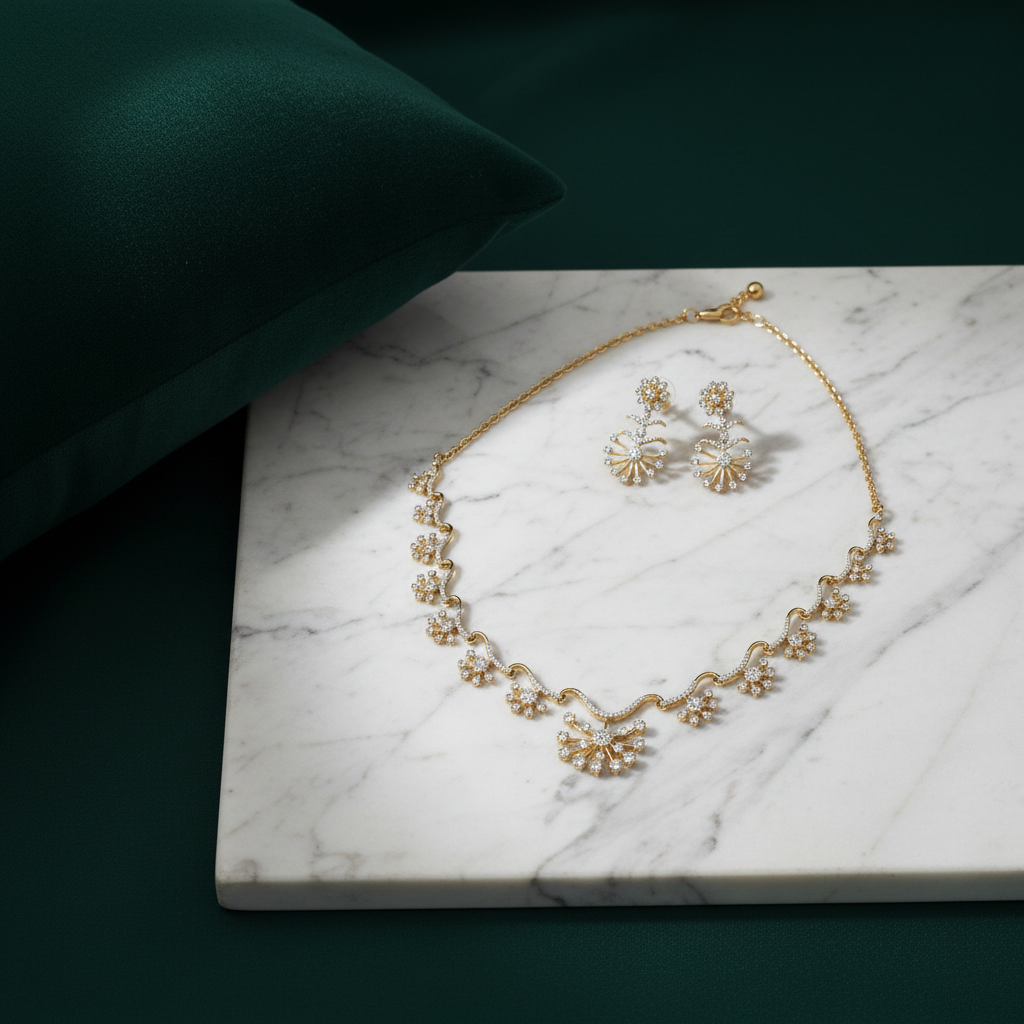 Celestial Starburst Gold & Zirconia Necklace Set - View 3