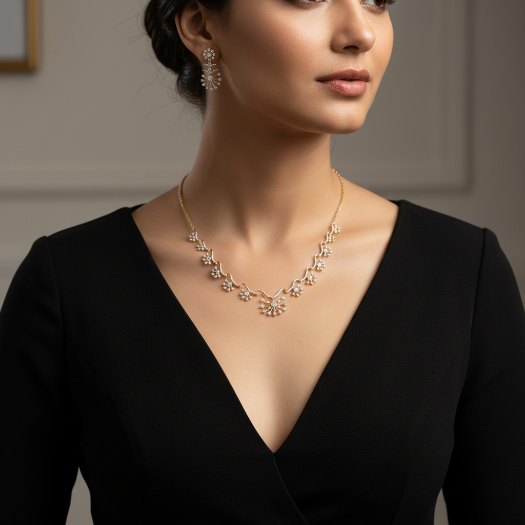 Celestial Starburst Gold & Zirconia Necklace Set - View 4
