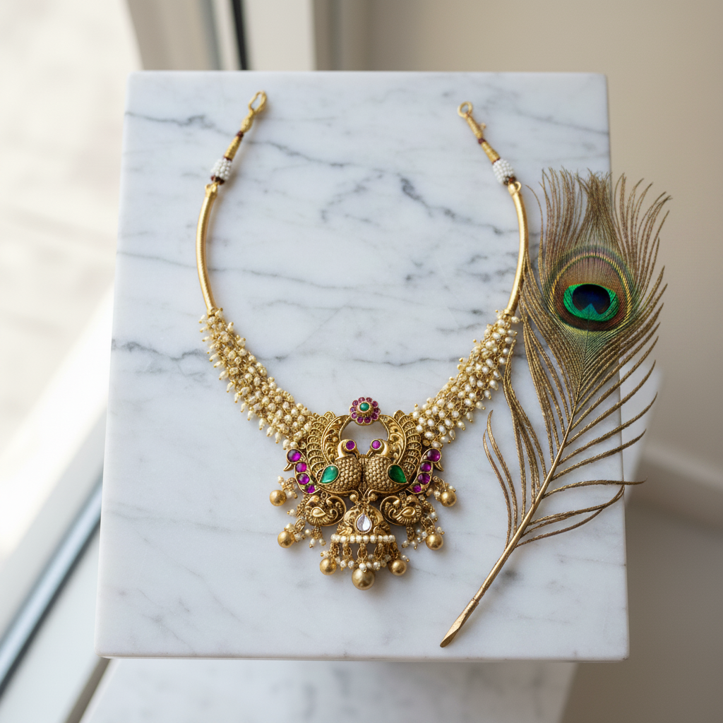 Temple Heritage Dual Peacock Pearl Necklace