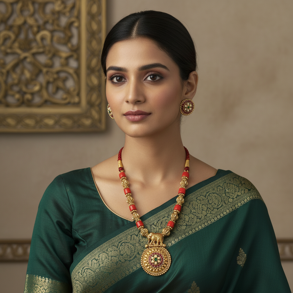 NK-289 Elephant Motif Antique Gold Necklace Set