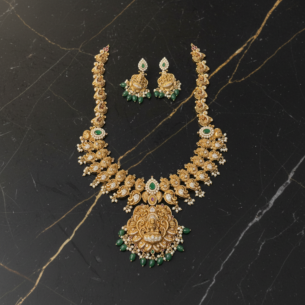 NK-291 Traditional Goddess Lakshmi Temple Jewelry Set - View 2