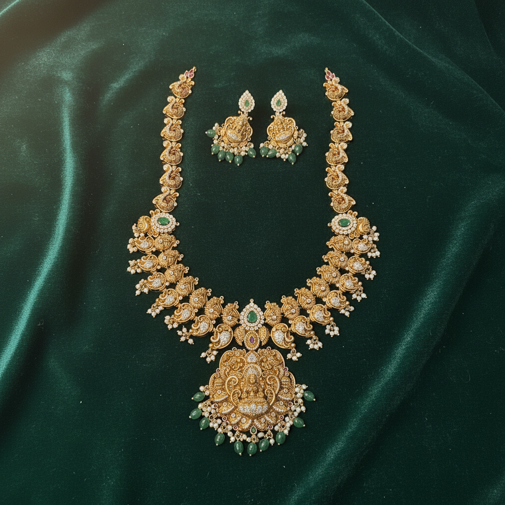 NK-291 Traditional Goddess Lakshmi Temple Jewelry Set