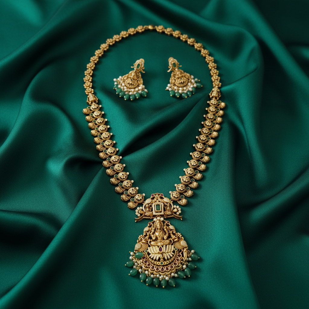 Temple Lakshmi Haram Necklace Set - View 2