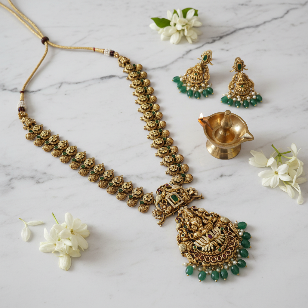Temple Lakshmi Haram Necklace Set
