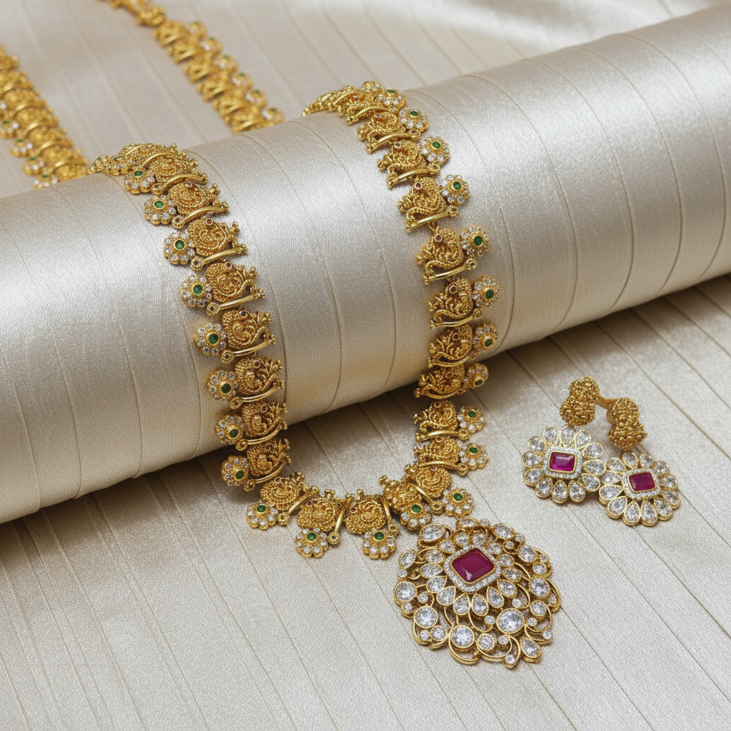 Swan Motif Antique Gold Necklace Set