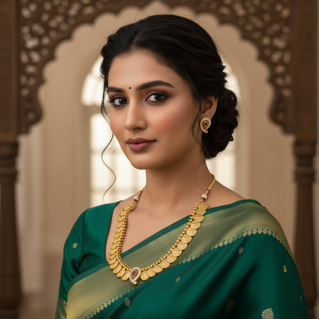 NK-298 Traditional Antique Gold Kasulaperu Necklace Set