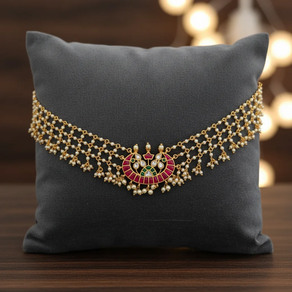 Multi-Strand Pearl Kundan Crescent Choker