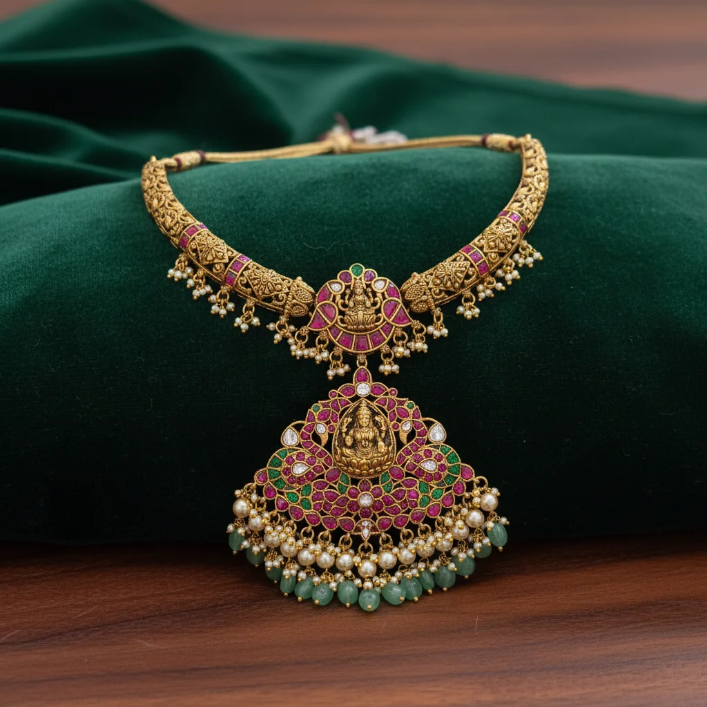 Goddess Lakshmi Fan-Shaped Temple Necklace