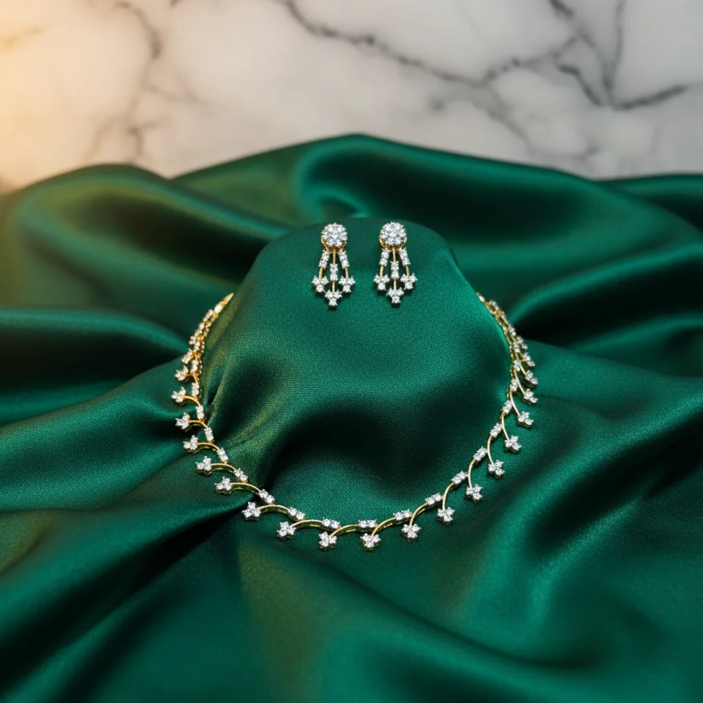 Floral Vine American Diamond Necklace Set