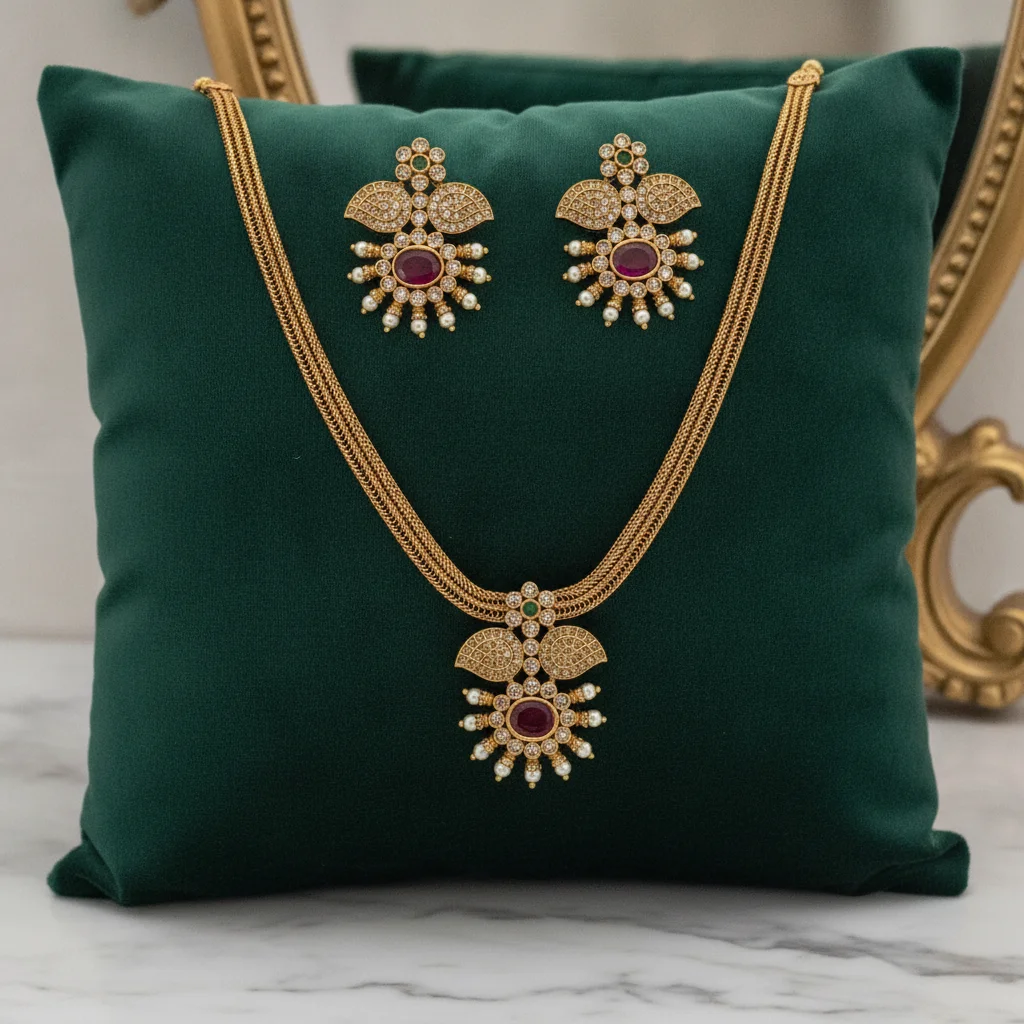 Aarya Antique Ruby & Pearl Necklace Set