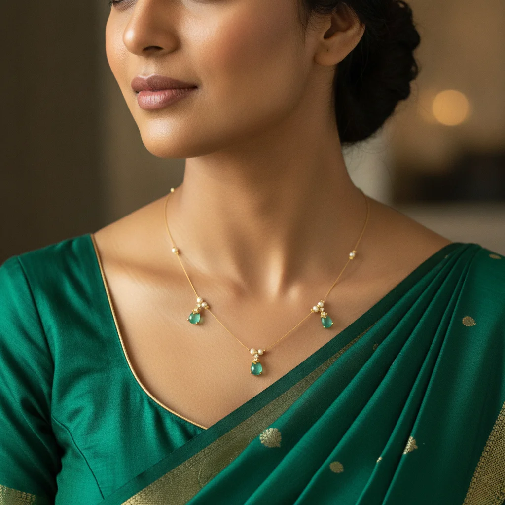 Sea Green Teardrop Wire Necklace