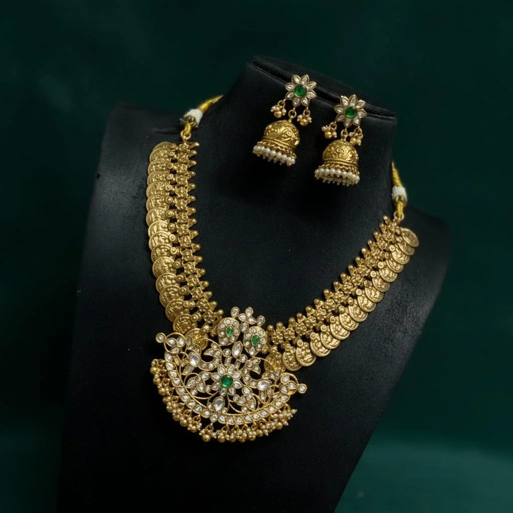 Majestic Emerald Temple Coin Necklace Set