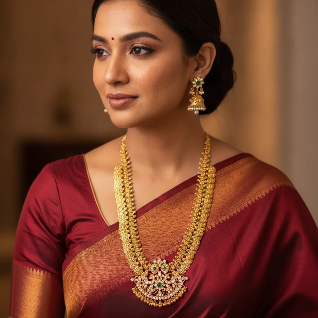 Regal Emerald & Kundan Kasu Mala Set