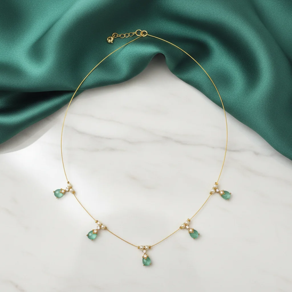 Aura Mint Teardrop Wire Necklace