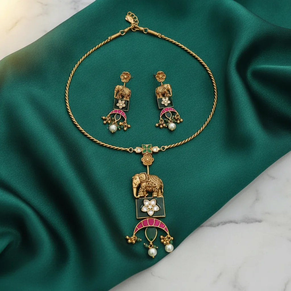 Heritage Elephant Motif Antique Necklace Set