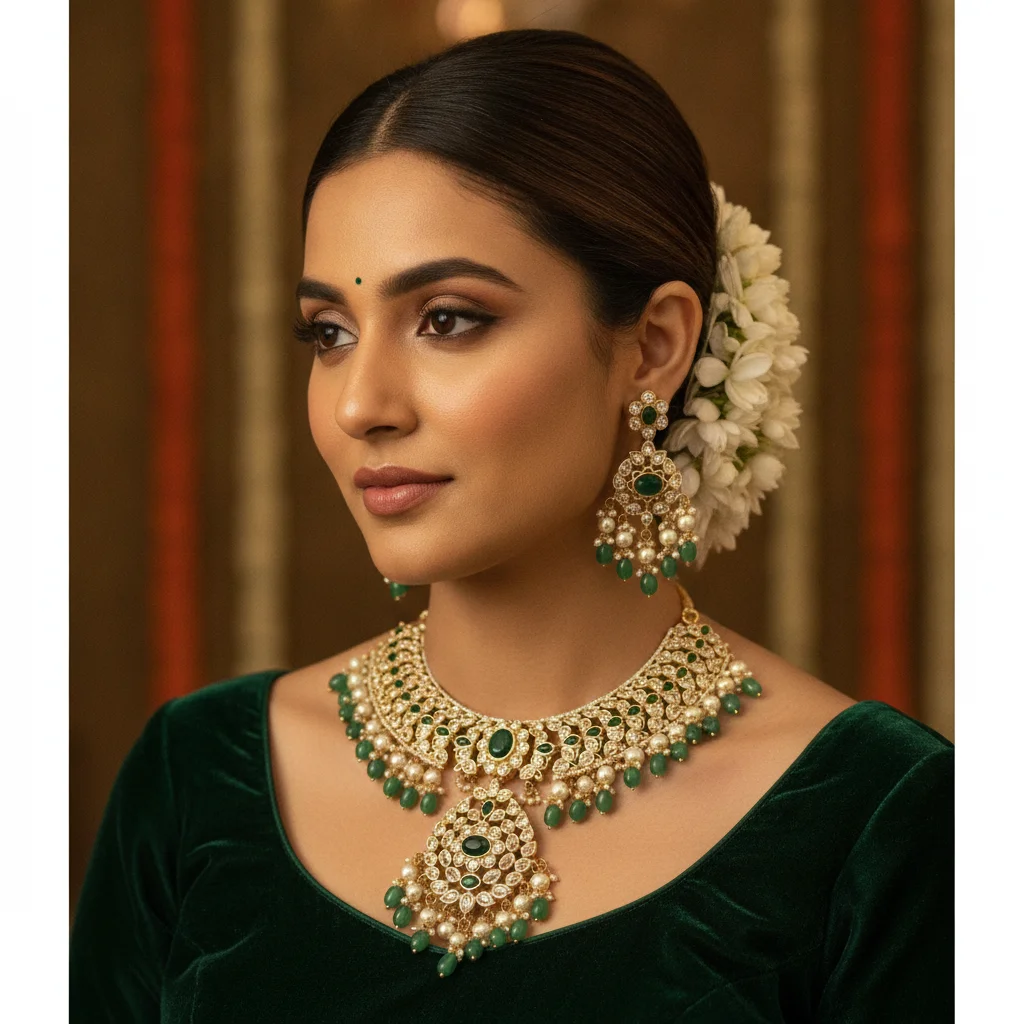 Emerald Majesty Kundan Necklace Set