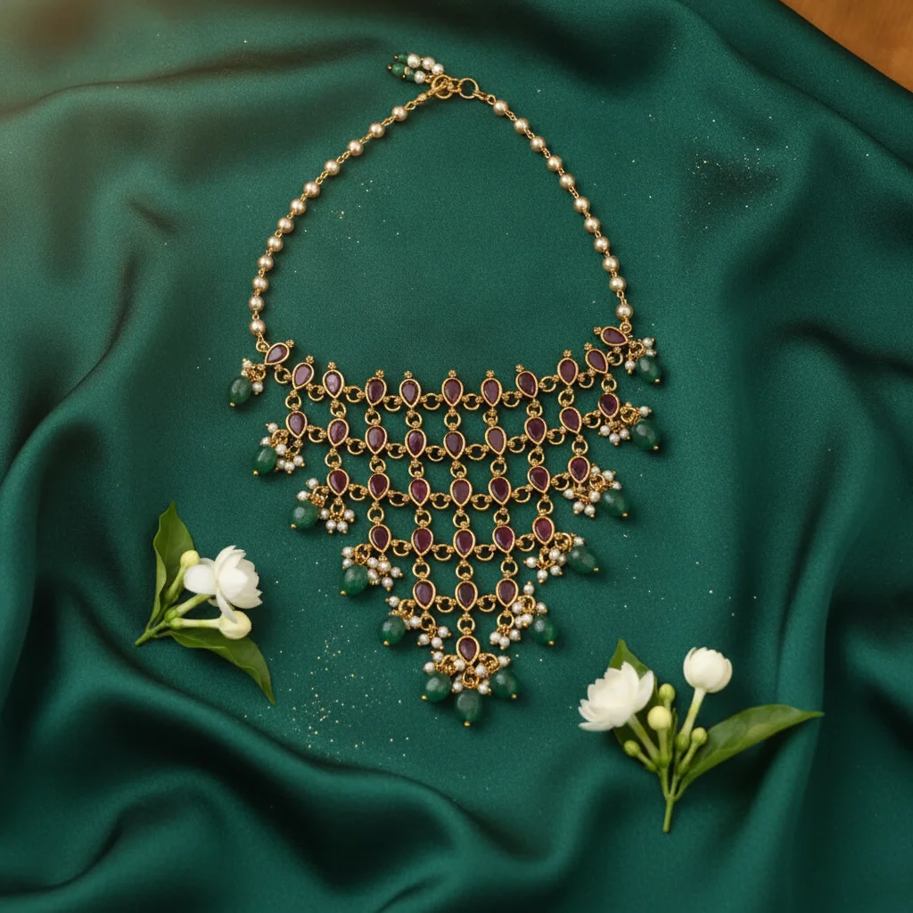 Amara Heritage Ruby & Emerald Bib Necklace
