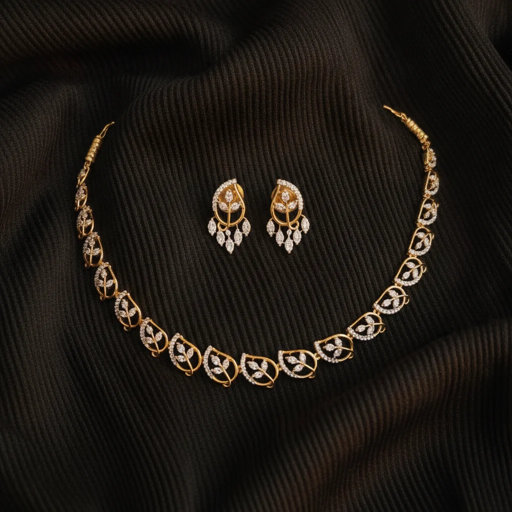 Aura Golden Leaf Diamond Necklace Set