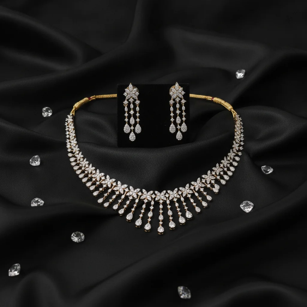 Floral Cascade Diamond-Finish Necklace Set