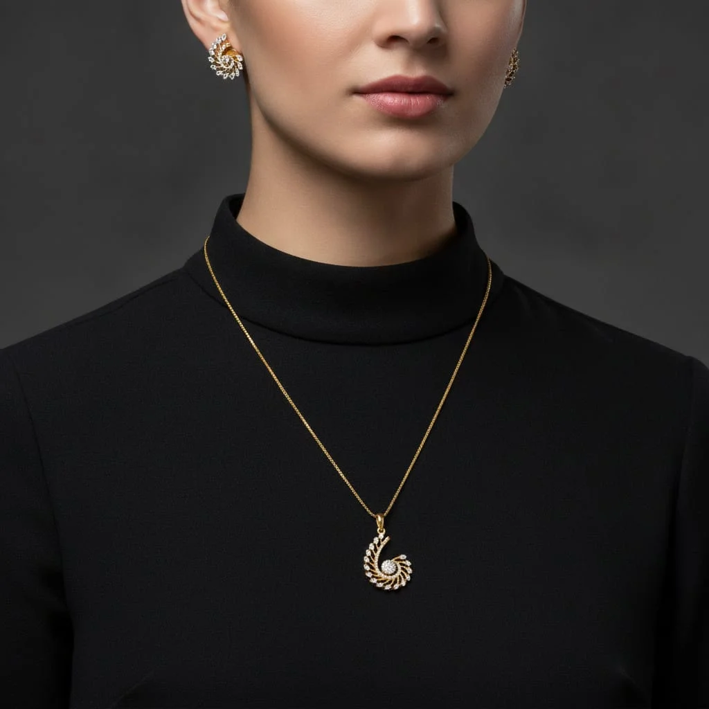 Spiral Radiance American Diamond Pendant Set