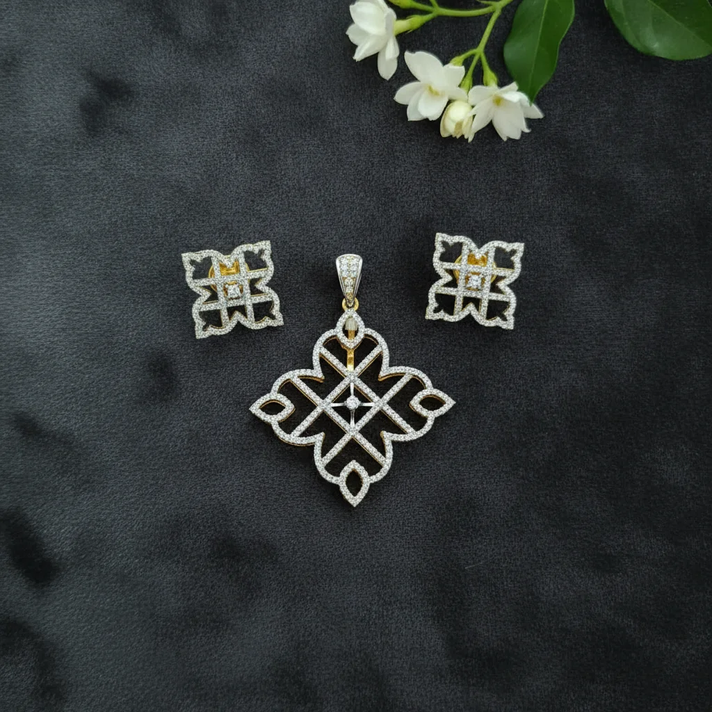 Lattice Bloom Geometric Pendant Set